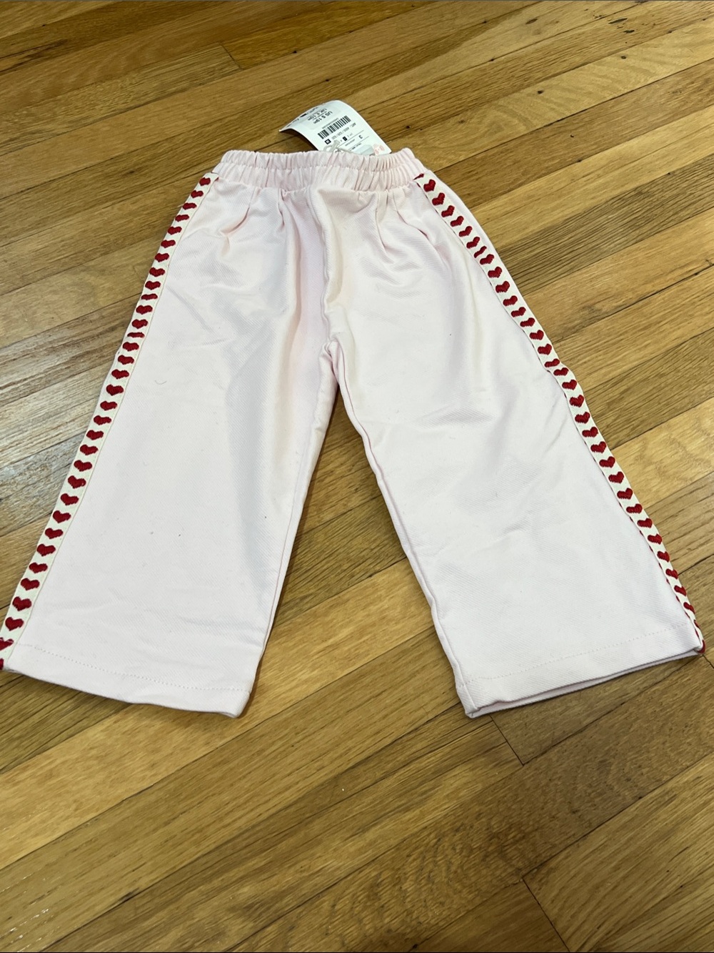 Zara Pink Pants with Red Heart Side Trim